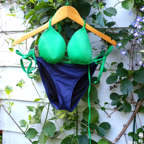 J. Crew Other - J Crew 2 pc Bikini Bathing swim Suit Blue Green Top SMALL /  Bottom MEDIUM USA